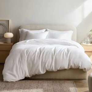 Quince 100% European Linen Duvet Cover White Full Queen Button Closure GUC